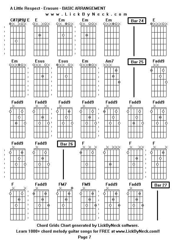 Chord Grids Chart of chord melody fingerstyle guitar song-A Little Respect - Erasure - BASIC ARRANGEMENT,generated by LickByNeck software.